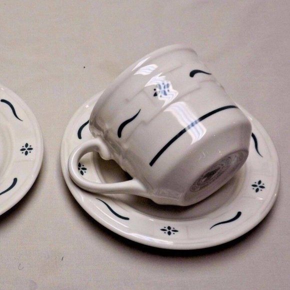 Longaberger Pottery Set of 2 Woven Traditions  Heritage Green Cups & Saucers - Picture 2 of 12